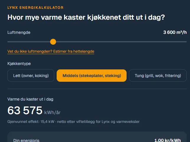 The energy calculator on lynxkitchen.no